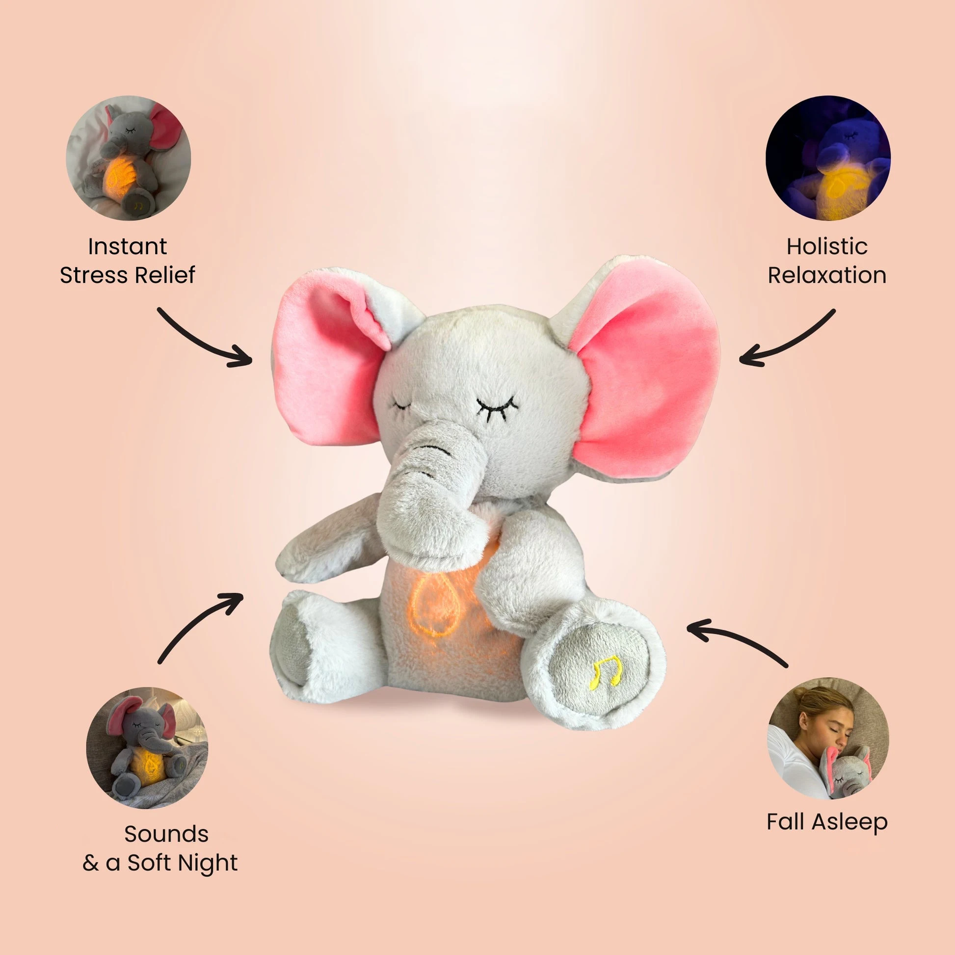 Kids Toys Elephant - 4-modi Baby Ademen Rustgevende Olifant Pluche