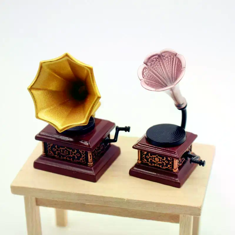 Kids Toys House - Poppenhuis Vintage Fonograaf Miniaturen Model Woonkamer