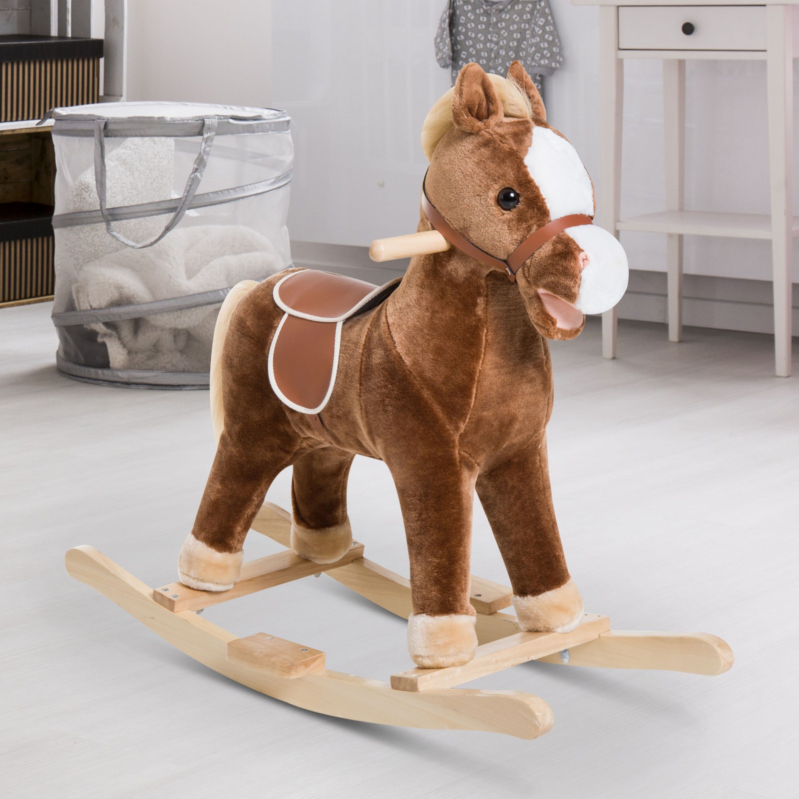 Kids Toys Horse - Kinderen Schommelpaard Pluche Rijdier Speelgoed met